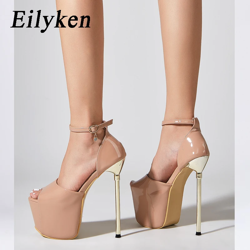 

Eilyken/пикантные женские босоножки из лакированной кожи на очень высоком каблуке-шпильке; Дизайнерская Стильная летняя обувь на платформе с ремешком и пряжкой