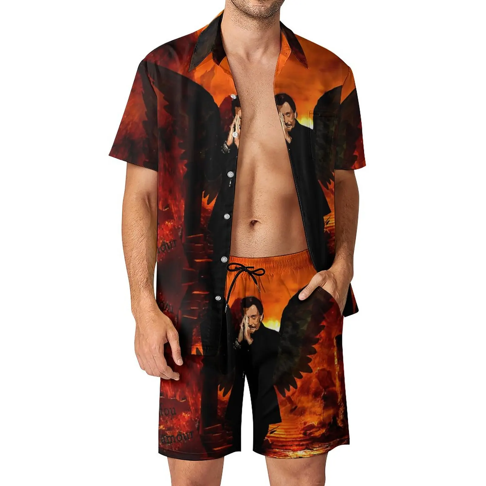 

Men's Beach Suit Johnny And Hallyday Poster B 2 Pieces Pantdress High Quality Beach Premium