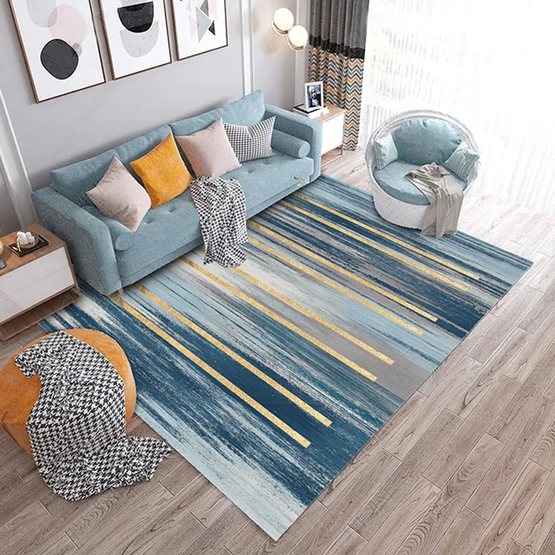 

Fashionable Nordic Modern Blue and Yellow Abstract Ink Living Room Bedroom Kitchen Bedside Carpet Floor Mat Customization