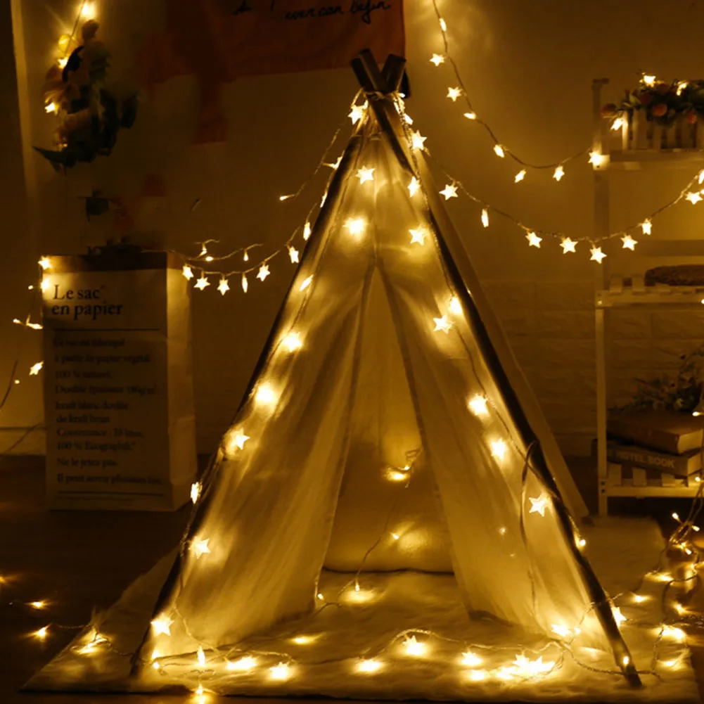 

Five-Pointed Star Curtain Lamp String Battery Powered Atmosphere Decorative Lamp Indoor Outdoor Decorative Lights for Home Party