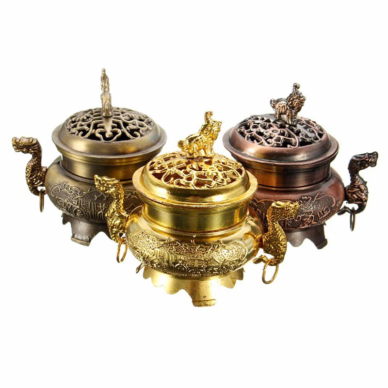 HAlloy Incense Burner Double Dragon Style Hollow Aromatherapy Censer Ome Office Teahouse Buddhism Decoration Meditation Aid-slee