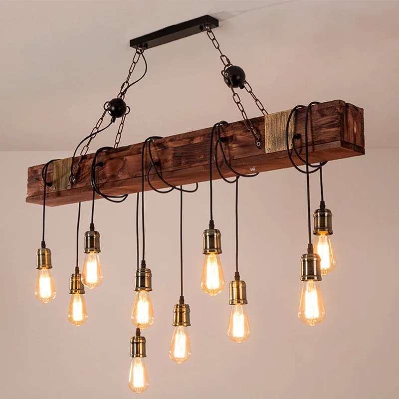 

Vintage Led Pendant Lamp Restaurant Bar Cafe Nordic Wood Lustre Creative Wooden Lights Art Deco Industrial Ceiling Chandeliers