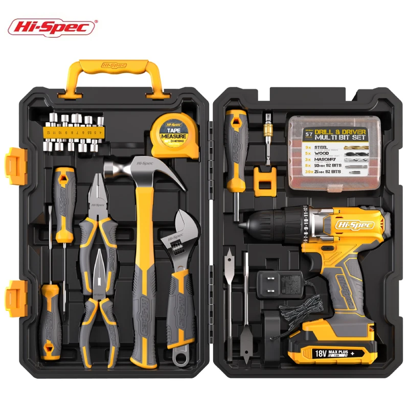 Hi-Spec 18V Electric Screwdriver Tool Kit Complete Hand Tool Sets 81pc Workshop Tool Kit Drill Driver For Home With Tool Box