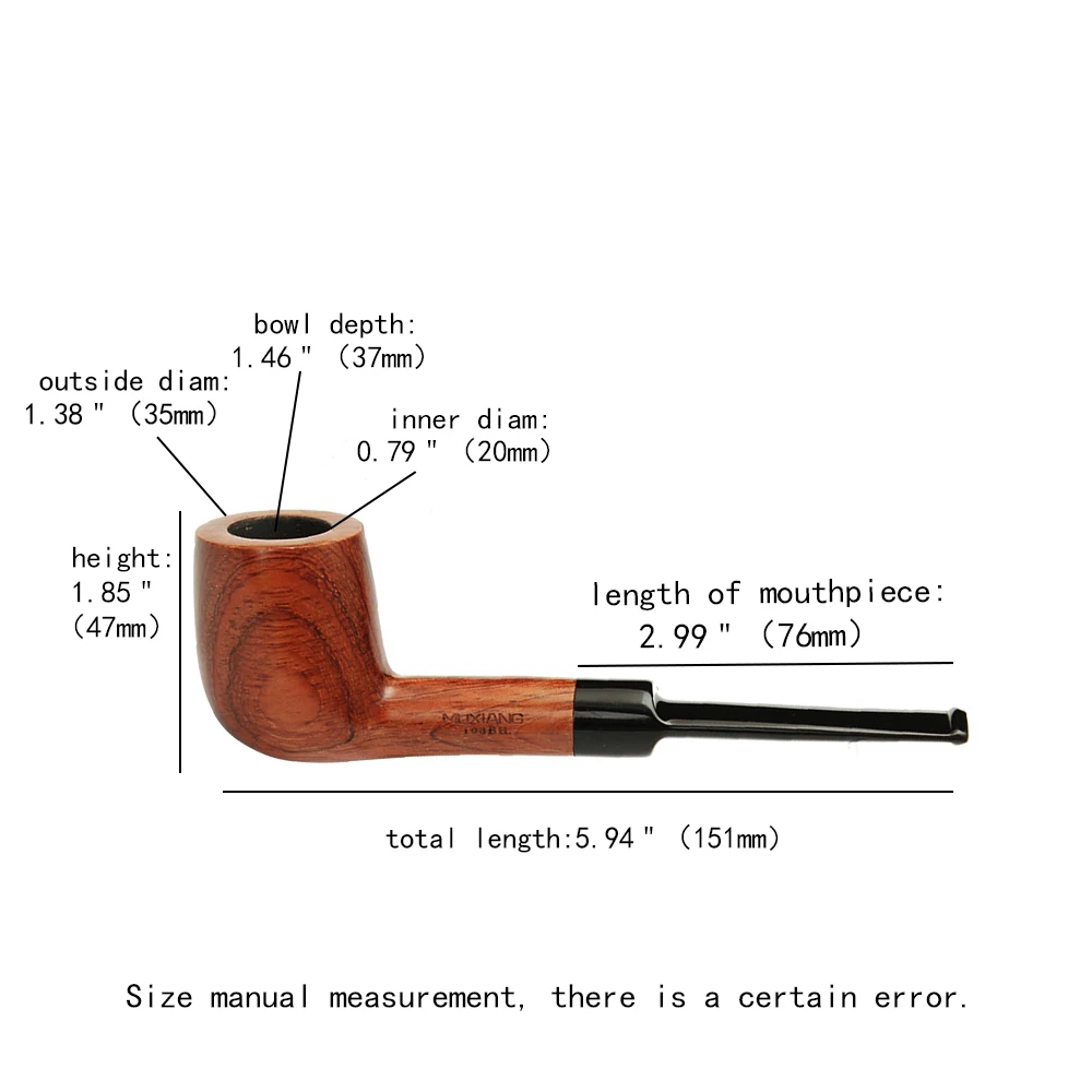 

MUXIANG Rose Wood Tobacco Pipe 9mm Filters Metal Ring Decor Straight Stem Smoking Pipes with 10 Cleaning Tools for Free ad0002-1