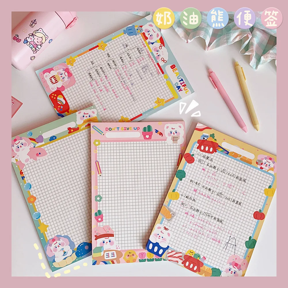 

kawaii Korean sticky notes ins Memo pad cute cartoon girl grid plan memo Book girl heart tear stationery office accessories