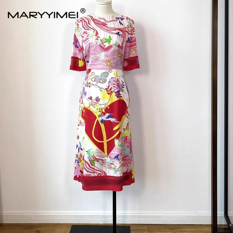 

Модное летнее женское шелковое платье MARYYIMEI, шелковые платья с коротким рукавом и принтом Love