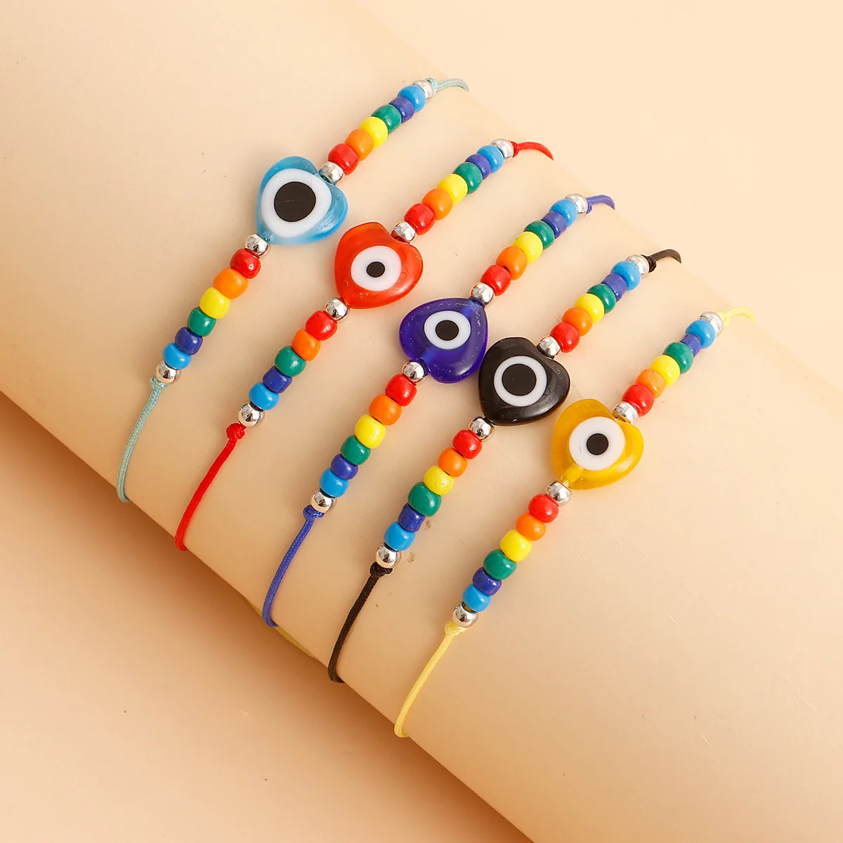 

Турецкий красочный браслет с сердцем и сглаза для женщин, модный полимерный браслет с бусинами, веревочная цепочка, регулируемый браслет на...