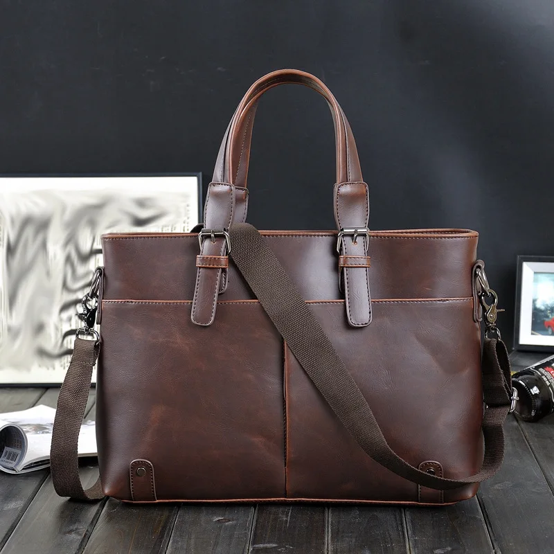 

Брендовый мужской портфель, роскошная офисная большая сумка-тоут, винтажная деловая сумка для ноутбука, повседневная кожаная на ремне