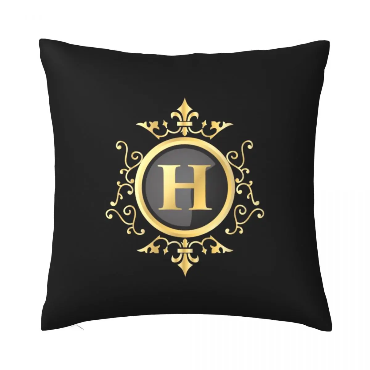 

Letter H Gold Royal Pillowcase Soft Polyester Cushion Cover Decorative Black Golden Throw Pillow Case Cover Home Square 18"
