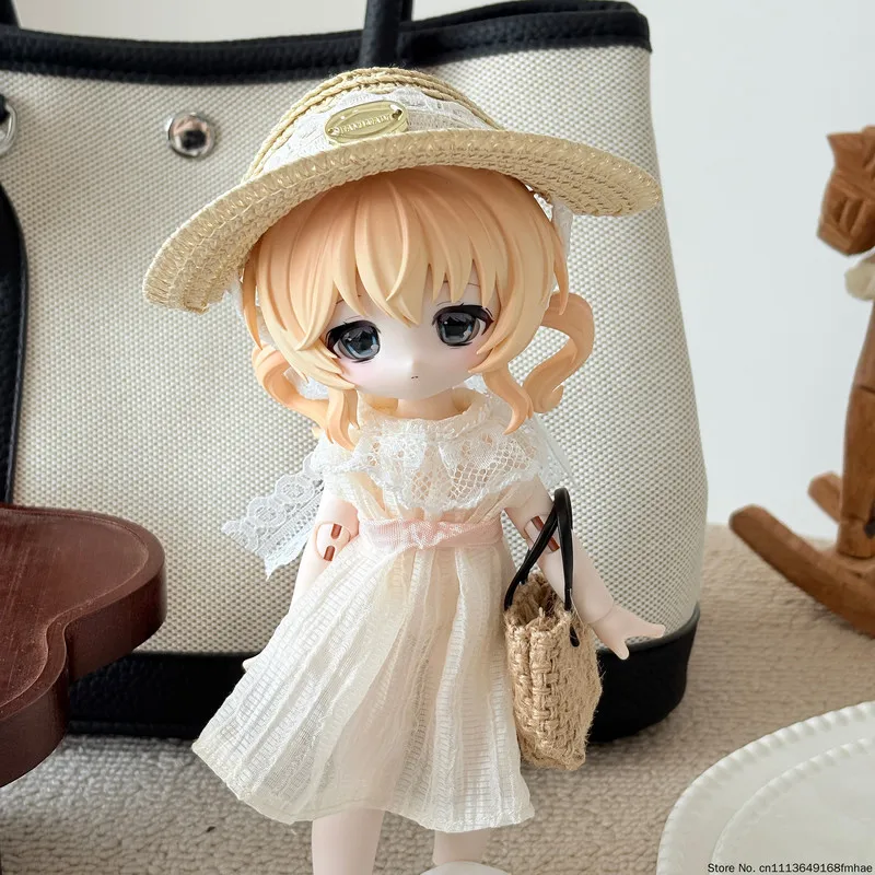 Фото Комплект кружевного платья для кукол Bunny Dream Box BJD, OB24 17 см, одежда с соломенной шляпой, сумкой и обувью, костюм для косплея (кукла в комплект не входит) №4