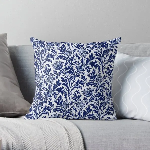 

William Morris Thistle Damask Cobalt Bl Printing Throw Pillow Cover Home Soft Waist Case Anime Comfort Car Pillows not include