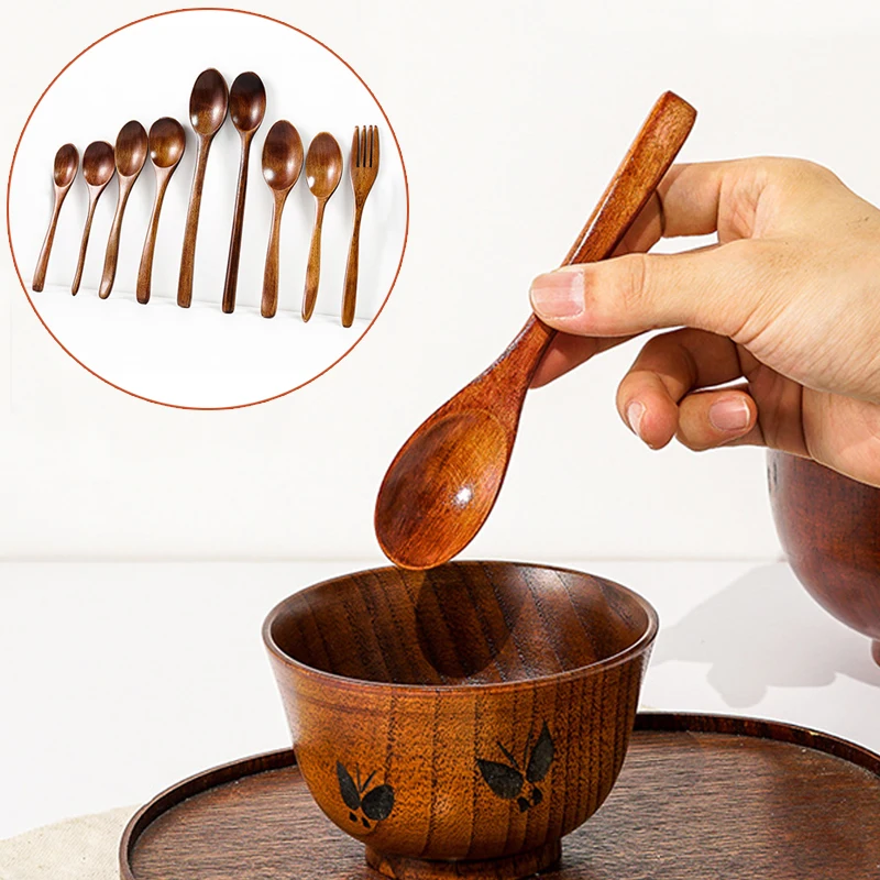 

1PC Wooden Tableware Spoon Long Handle Environmental Honey Coffee Mixing Spoon Kitchen Anti-scald Cooking Utensil
