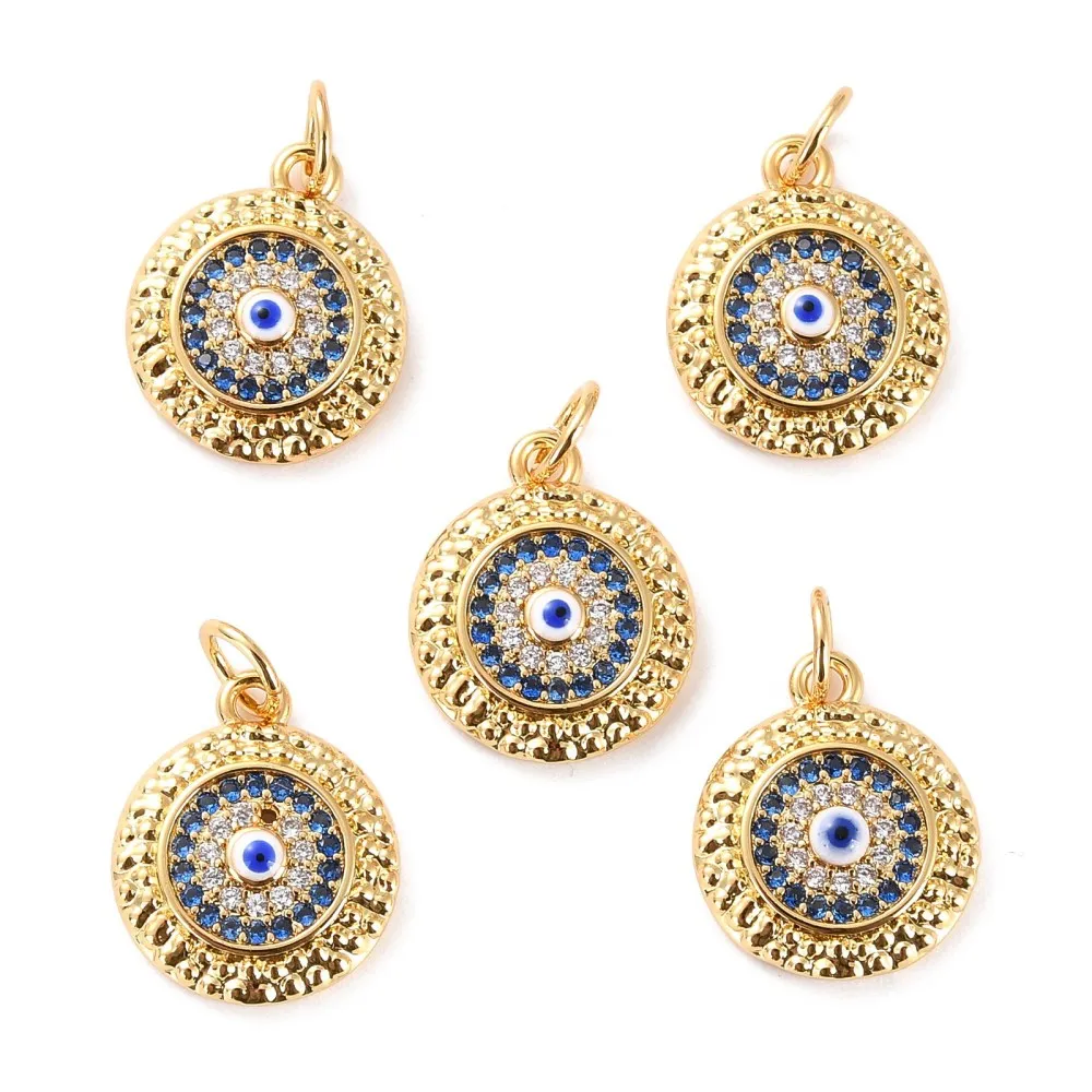 

Pandahall 10Pcs Gold Plated Cubic Zirconia Charms Crystal Blue Eye Pendants for Diy Necklace Earring Charm Jewelry Making Supply