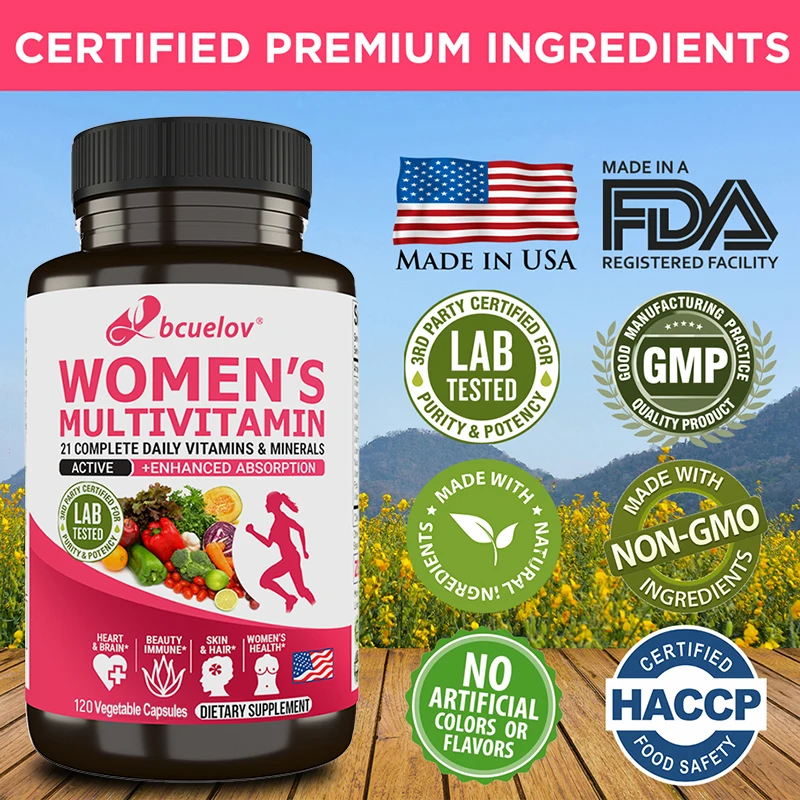 

Women's Multivitamin Capsules - Supports Heart and Liver Health, Prevents Hair Loss, Skin Repair, Energy, Improves Anemia