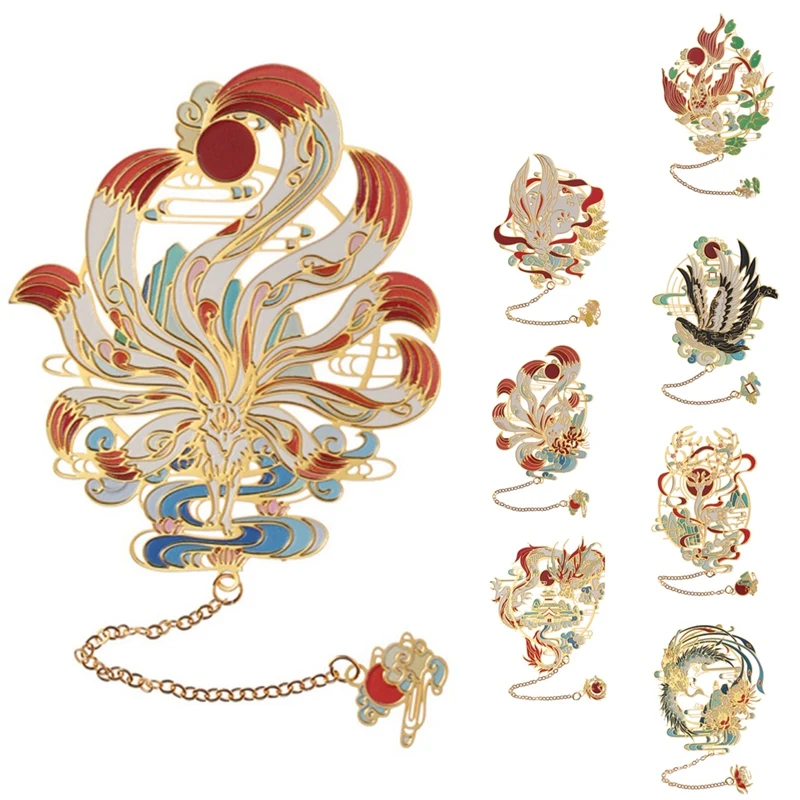 

Ретро китайская резьба стильные металлические закладки полые животные подвеска зажим для книг отметка для детей канцелярские подарки стиль