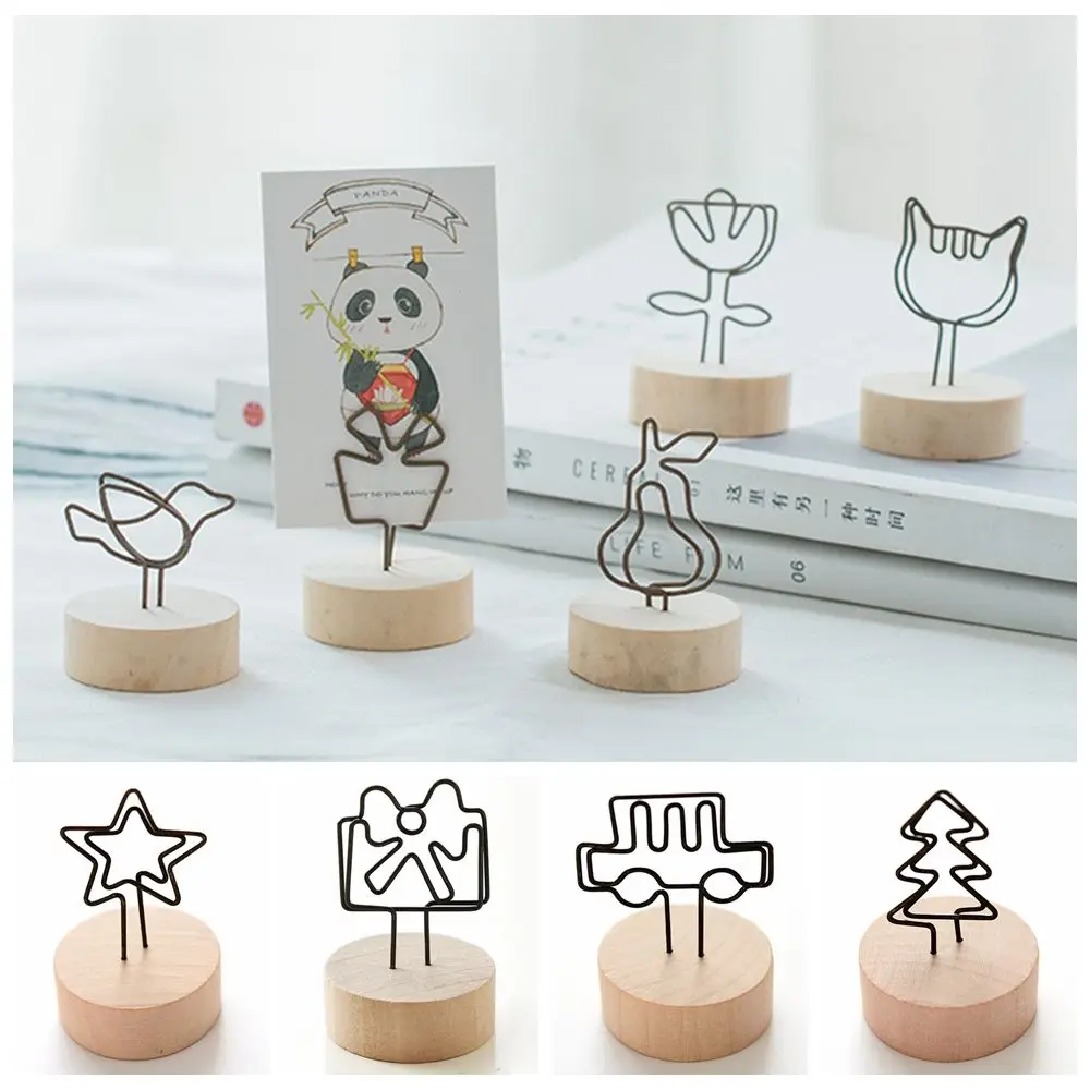 

1 PC DIY Desktop Ornament Home Decoration Memo Card Message Left Supporter Round Wooden Holder Photo Frame Picture Clip