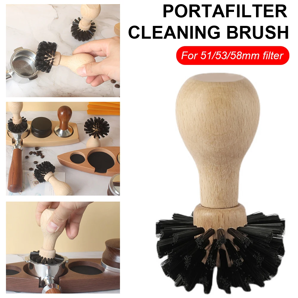 

Coffee Filter Brush Hard Bristles Wooden Handle Portafilter Cleaning Brush Espresso Portafilter Basket Cleaner for 51/53/54/58mm