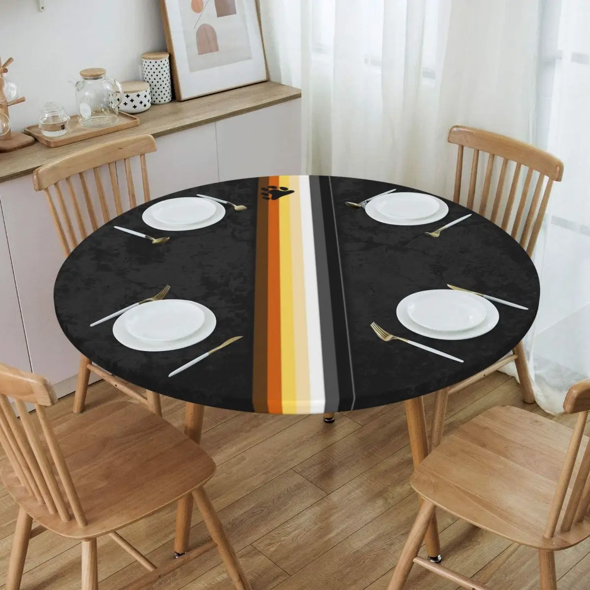 

Водонепроницаемая потертая скатерть в полоску с бандажом и медведем, эластичная подкладка для стола, ЛГБТ GLBT, лесбийская скатерть для стола