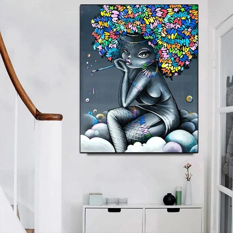 

Черная Девушка Граффити художественные картины печатные на холсте настенные плакаты и принты абстрактная поп-улица художественная картина для комнаты домашний декор
