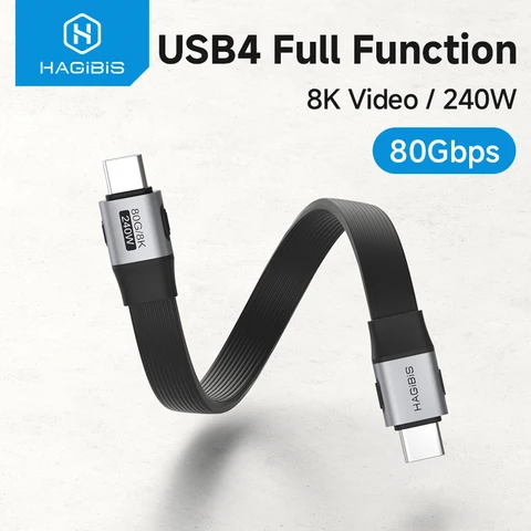 Hagibis Короткий полнофункциональный кабель USB C к USB C Кабель USB4 V2 Date 80 Гбит/с 8K PD 240 Вт Шнур для Thunderbolt 4/5 iPhone Laptop SSD