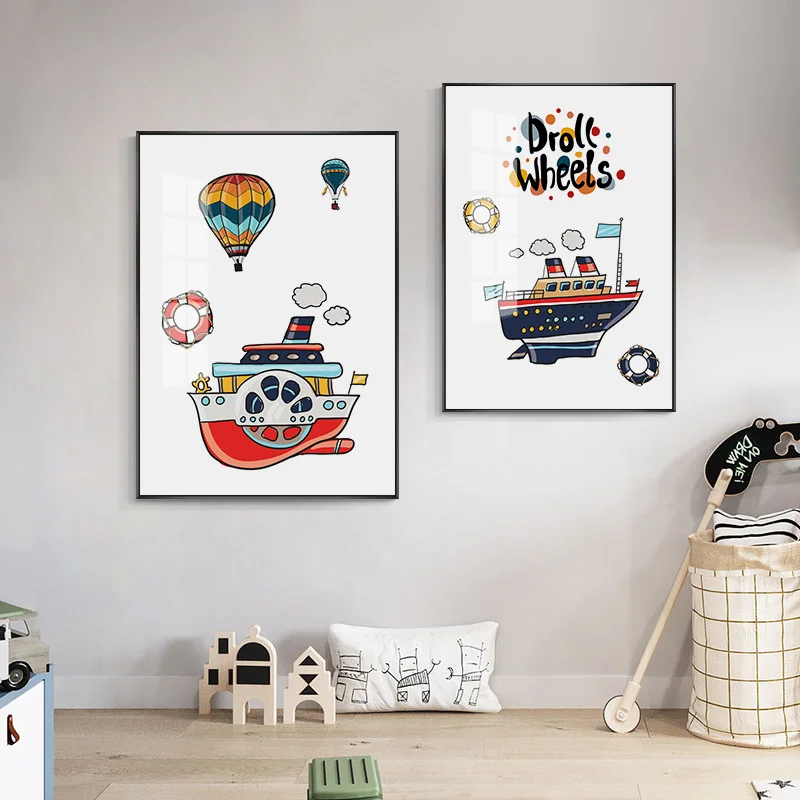 Car Carrying Sediment Ship Balloons Red Street Light Canvas Painting Poster Wall Art Prints Picture Coach Gift Boys Room Decor
