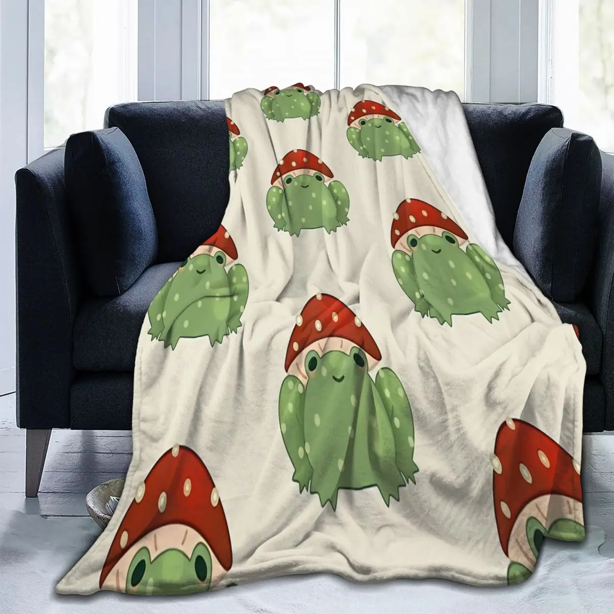 

Mushroom Frog Lemon Throw Blanket Customizable Comfortable Camping AntiPilling