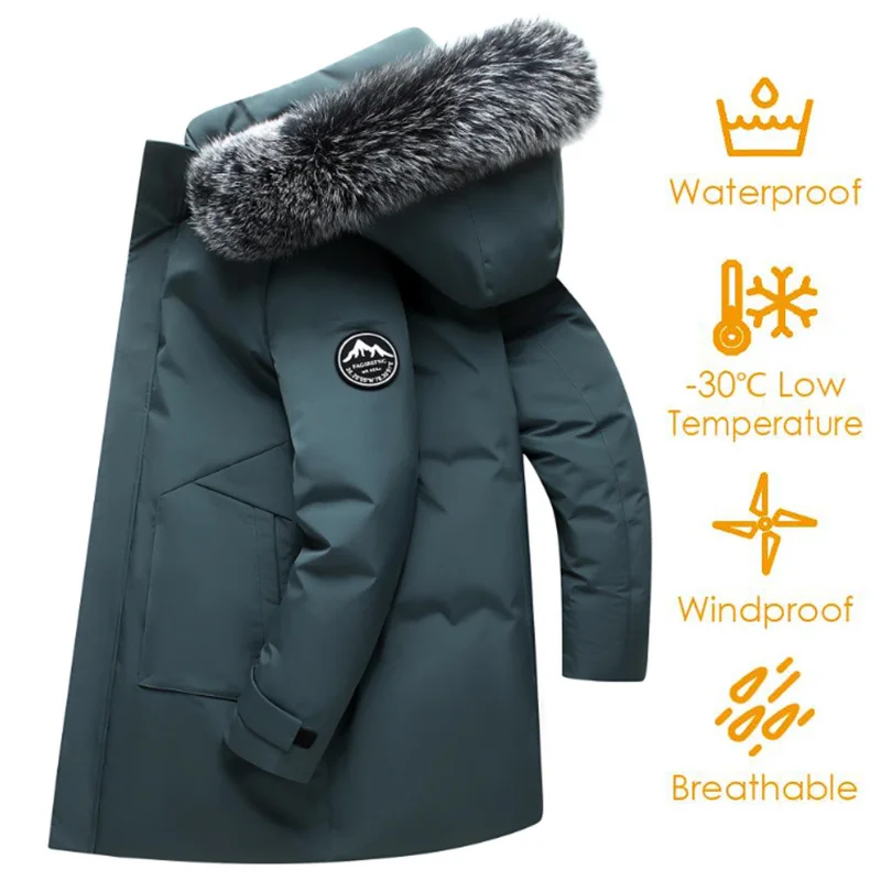 

Autumn Winter Long Men Windproof Down Jacket Coats Mens White Duck Down ded Jacket Parkas Multi Pockets Overcoat Male