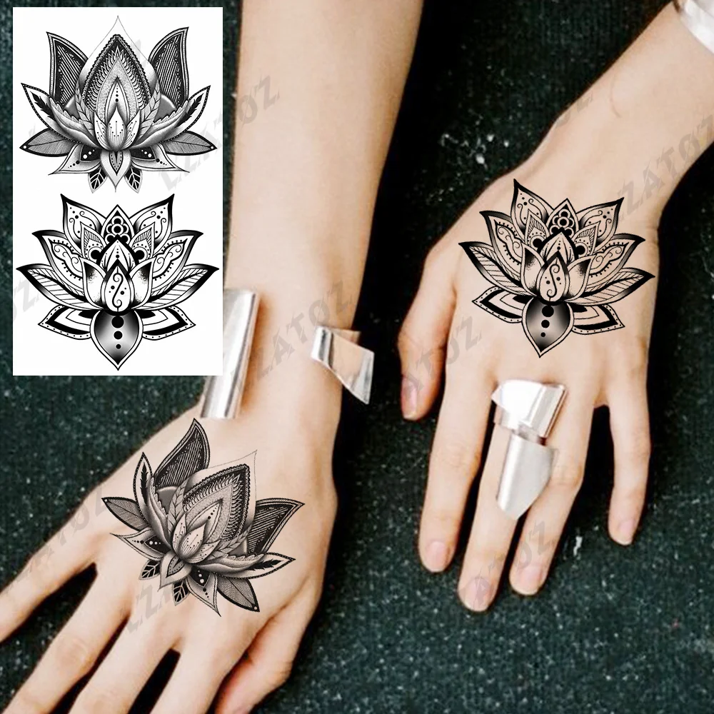 

DIY Lotus Flower Temporary Tattoos For Woman Adult Realistic Cross Anchor Pendant Fake Tatoos Hand Water Transfer Tattoo Sticker