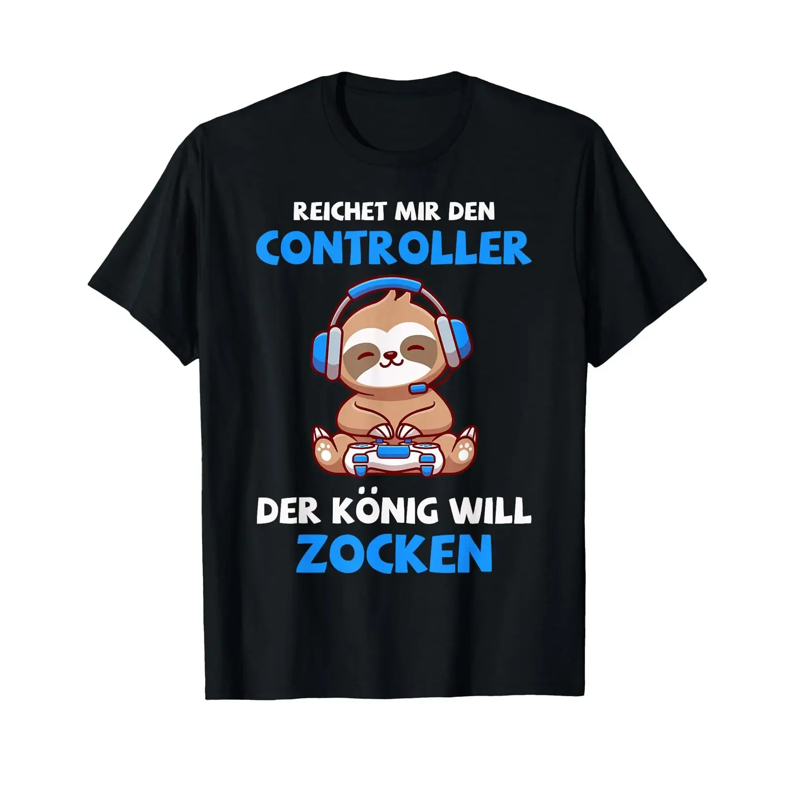Фото Футболка Reichet Mir den Controller Faultier Gamer Humor, винтажная, с эффектом потертости, для повседневной носки, унисекс, слегка дизайнерская одежда. №1