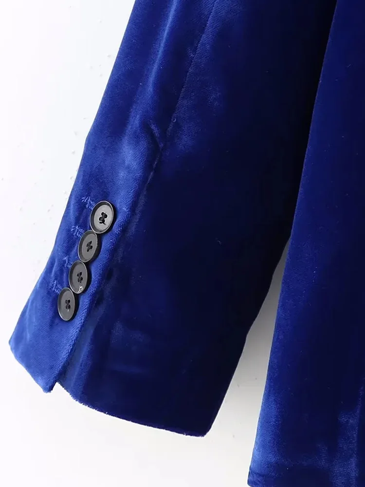 TRAF Velvet Blazer Women Jacket 2022 Fashion Office Lady Blazers Single Button Long Sleeve Loose Top Vintage Female Blazer Set