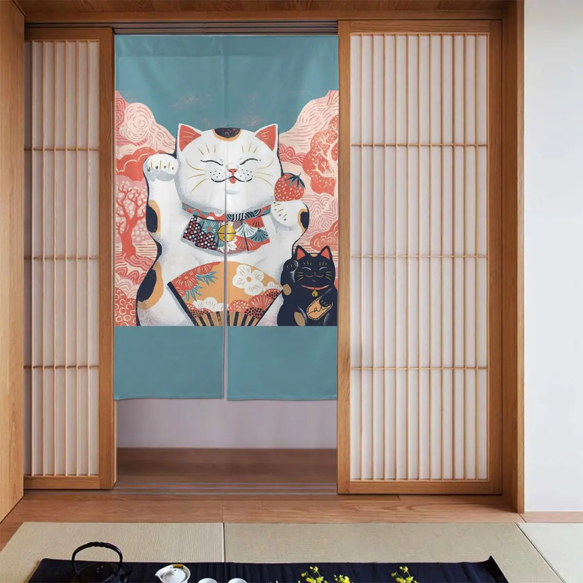 

Lucky Cat Japanese Door Curtains Wealth Separate Tapestry Cotton Linen Cool Noren for Kitchen Toilet Decorations