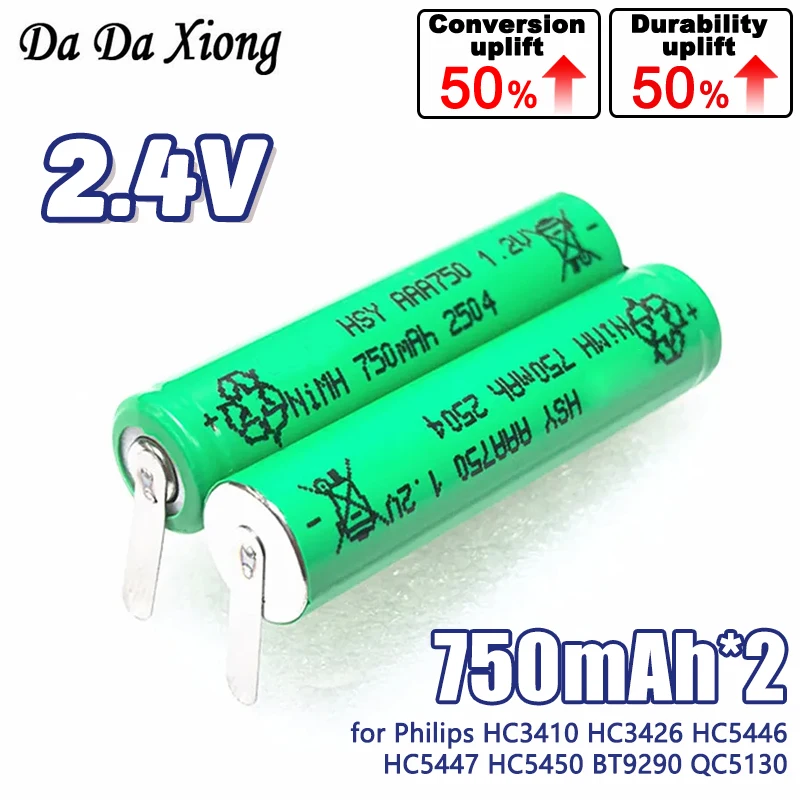 Фото 2 шт./упак. 2,4 В 750 мАч Ni-Mh аккумулятор HSY-AAA0.75-PHP для электробритв Philips HC3410 HC3426 HC5446 HC5447 HC5450 BT9290 QC5130 №1