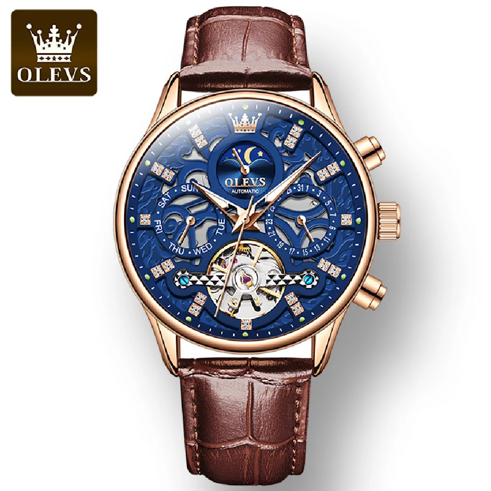 

OLEVS Waterproof Hot Style Great Quality Watch for Men Fashion Automatic Mechanical Corium Strap Men Wristwatches Luminous