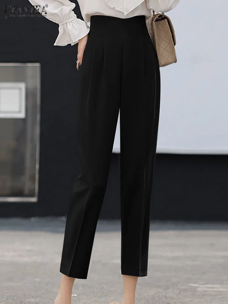 

ZANZEA Casual OL Solid Party Trousers Women 2023 Spring Elegant Pleated Cropped Pants Fashion Notch High Waist Office Wear Pants