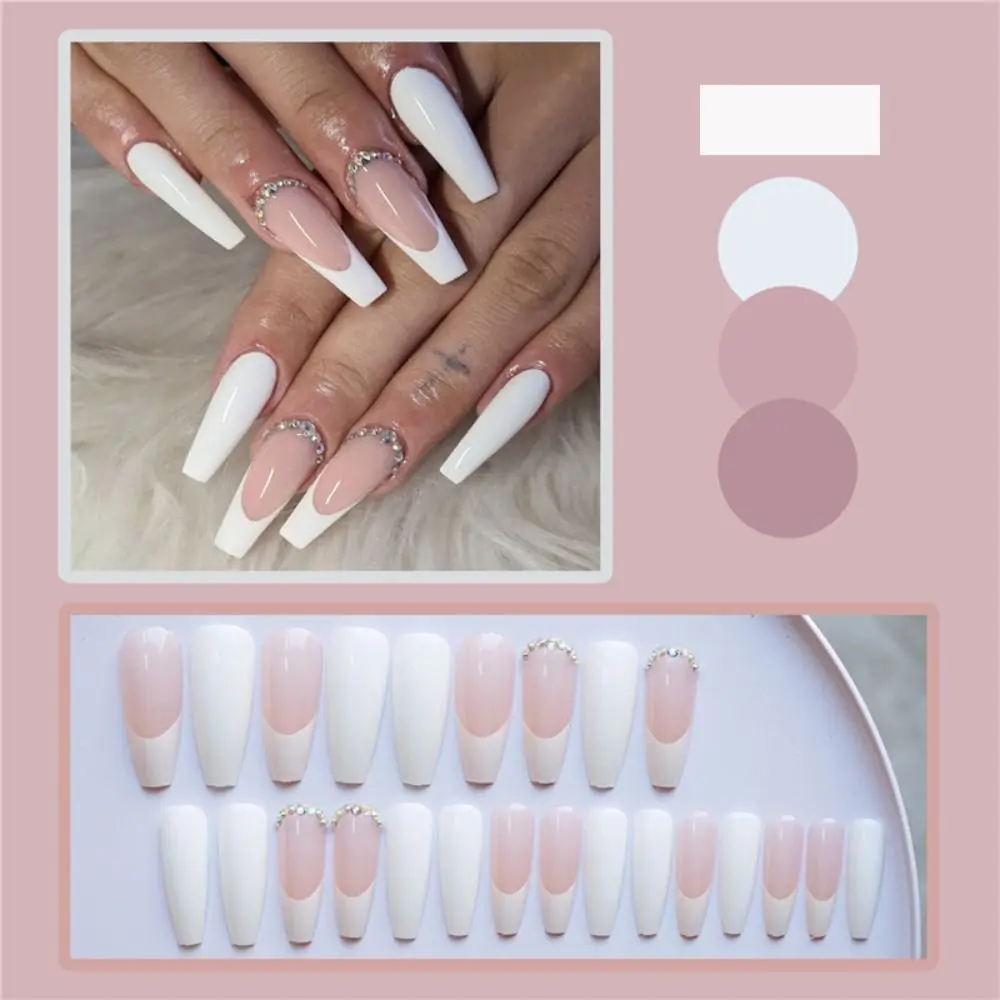 

Nail Tips DIY Full Cover Press on Nails Diamond Ballerina Long French Fake Nails