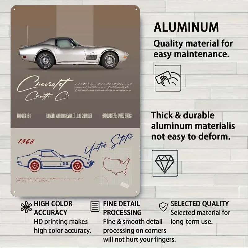 Chevrolet Corvette C3 металлическая вывеска автомобильный постер современное украшение
