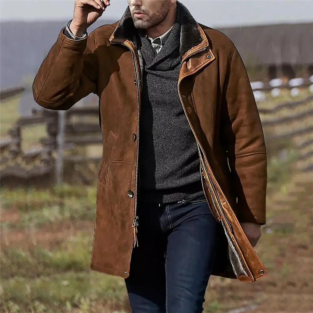 

Good Casual Windbreaker Zipper Closure 3 Colors Men Casual Warm Single-Breasted Overcoat Men Coat Overcoat
