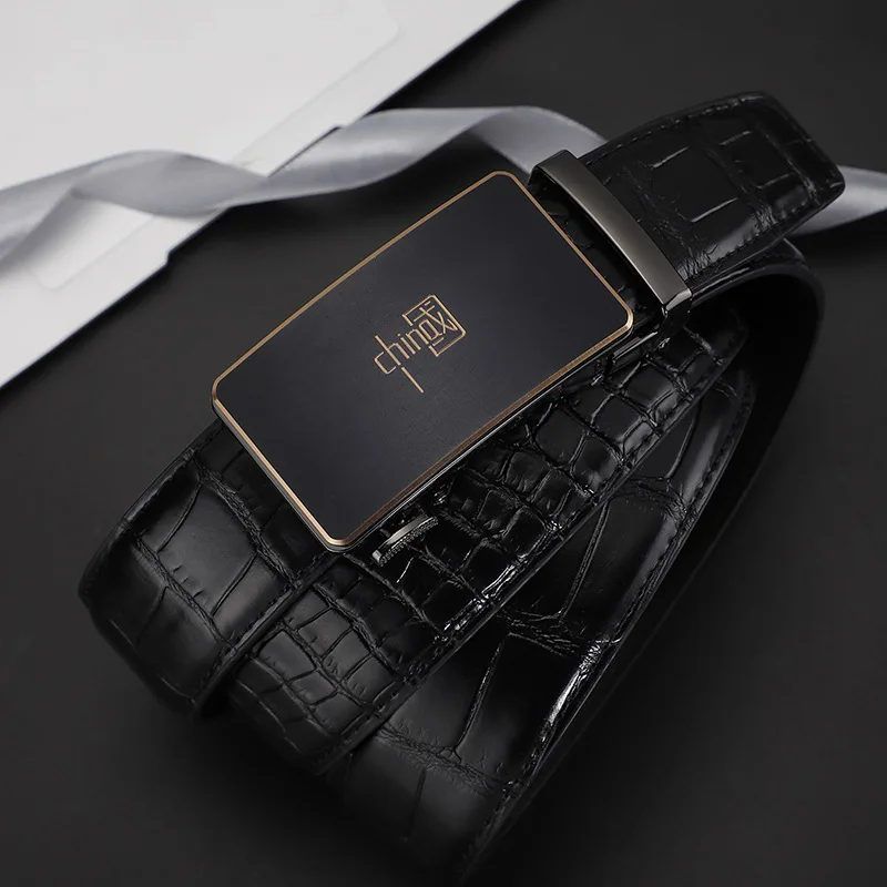 China Buckle Male Leather Belt Metal Automatic Buckle Brand Luxury Belts for Men Famous Work Business Black Cowskin Strap