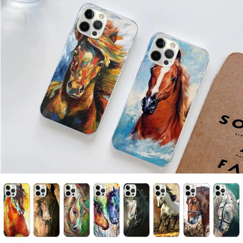 

TOPLBPCS Horse Art Painting Phone Case for iPhone 11 12 13 Mini Pro Max 8 7 6 6S Plus X 5 SE 2020 XR XS Case shell