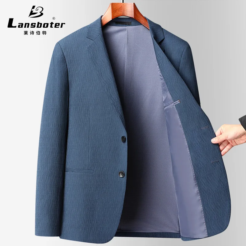 

Lansboter Blue Spring And Autumn Thin Men's Suit Jacket Version Slim Elastic Non-ironing Jacquard Small Suit Casual Business