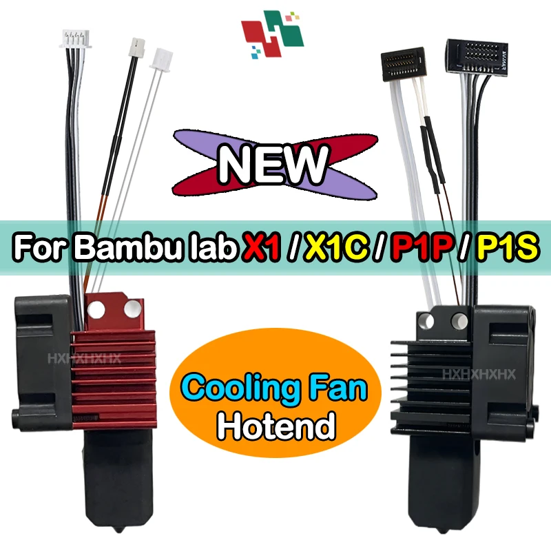 For Bambu Lab X1/X1C/X1E/P1P/P1S Upgrade Metal Hotend With Cooling Fan Hardened Brass Copper 0.2/0.4/0.6/0.8mm Nozzle 3D Printer