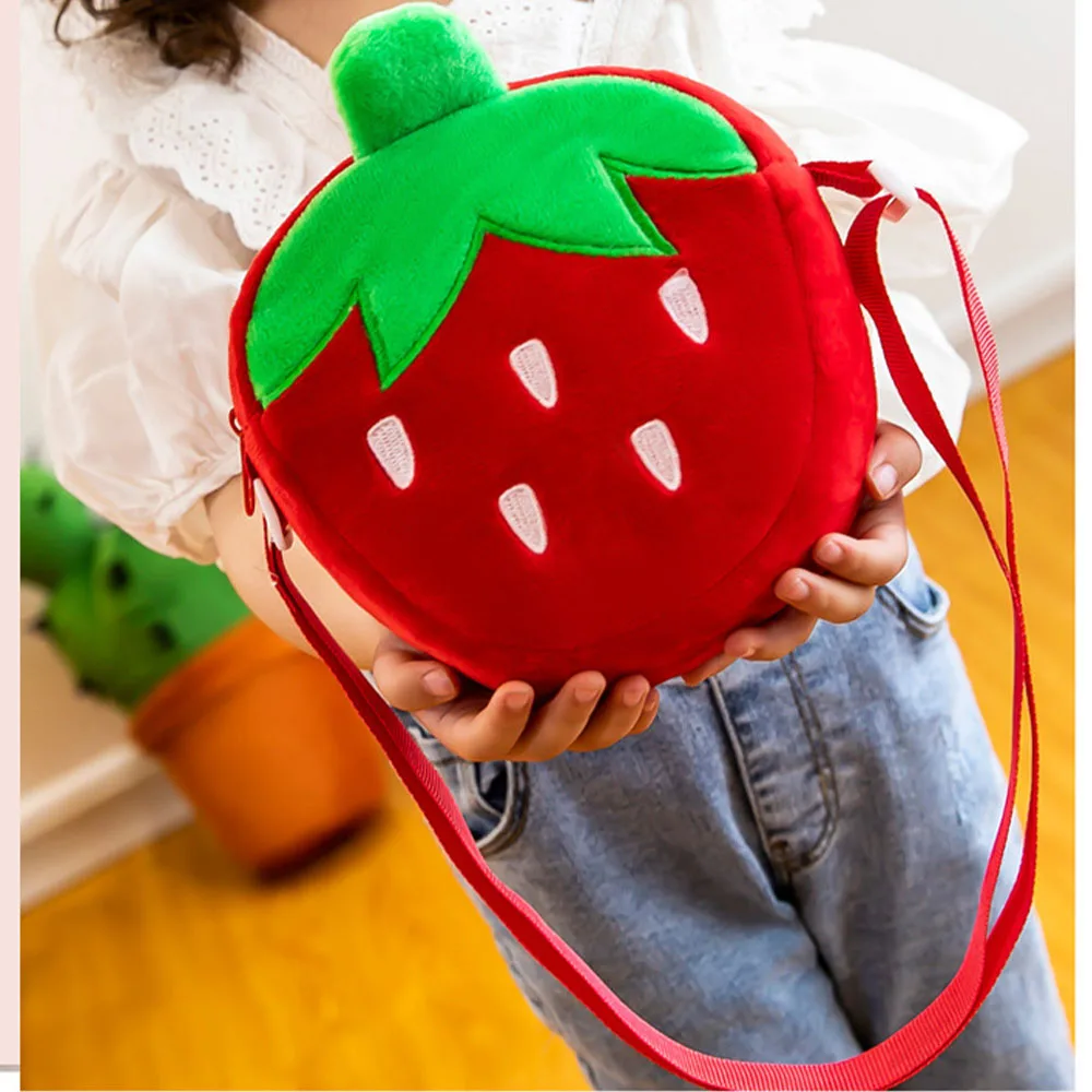 Kawaii Strawberry Plush Messenger Bag Cartoon Cute Carrot Soft Stuffed Plushie Shoulder Bags for Kids Girls Birthday Gifts