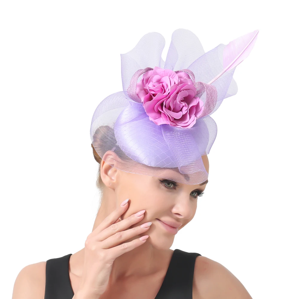 Marron Fascinator Hat с цветочной вуалью и перьями модные пятна свадебные головные уборы