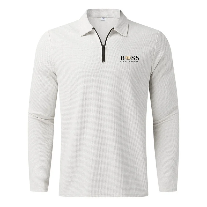 Полуоткрытый кардиган новинка 2024 Мужская Осенняя рубашка-поло с полумолнией и