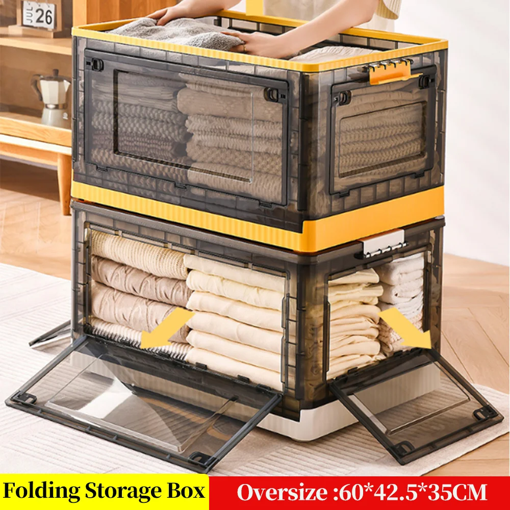 

Oversize Folding Storage Bins with Lids - Collapsible Storage Bins Plastic Storage Box Closet Organizer For Home Clothes Snack