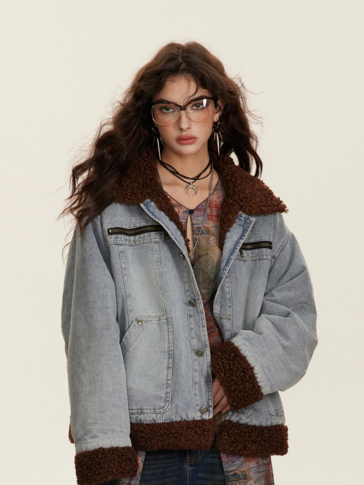 Wonderfulstory American Fashion Brand Retro Denim Lamb Wool Cotton-Padded Coat 2023 Winter New Men and Women Outerwear