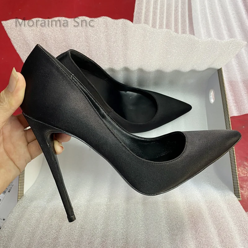 Black Satin Sexy High Heels Shoes for Women Pumps Pointed Toe Shallow Stiletto Wedding Party Dress Shoes Female Spring Autumn