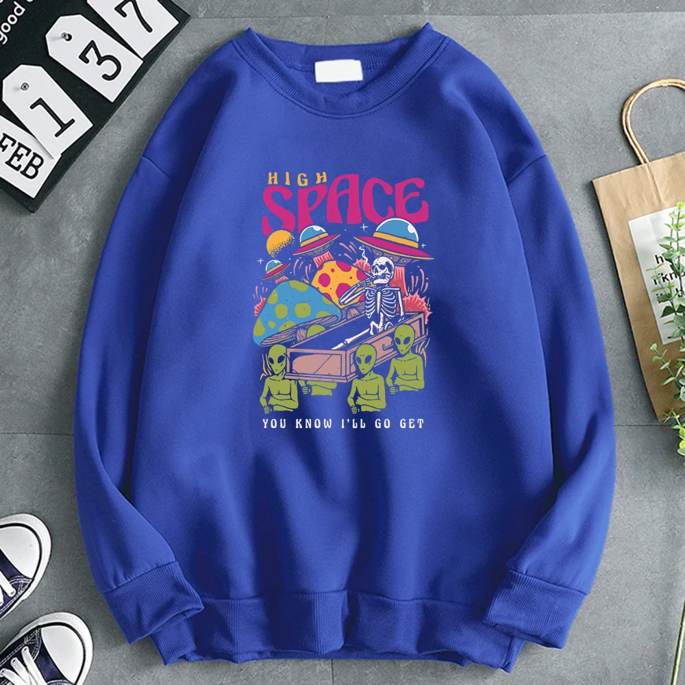 

High Space You Know Go Get Alien Ufo Skeleton Clothing Men Harajuku Fashion Sweatshirt Casual O-Neck Pullover Male Clothing