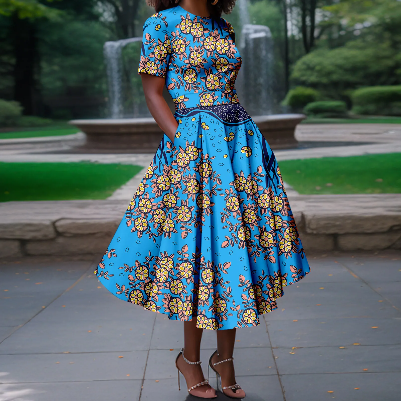 Женские африканские платья с коротким рукавом ткань принтом Анкары повседневные