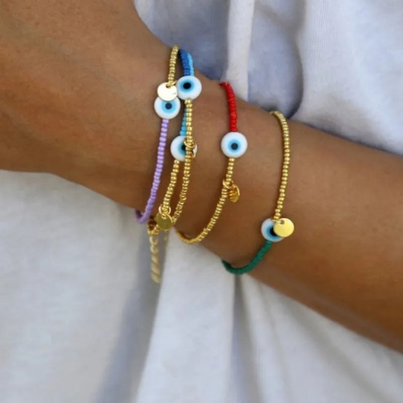 

Vlen 2023 Turkish Evil Eye Bracelets Multi-color Seed Beads Charm Bracelet for Women Stackable Pulseras Mujer Boho Jewelry